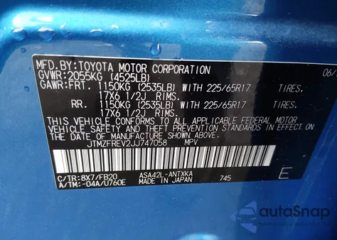 2018 Toyota Rav4 Le z USA, uszkodzony, nr VIN JTMZFREV2JJ747058